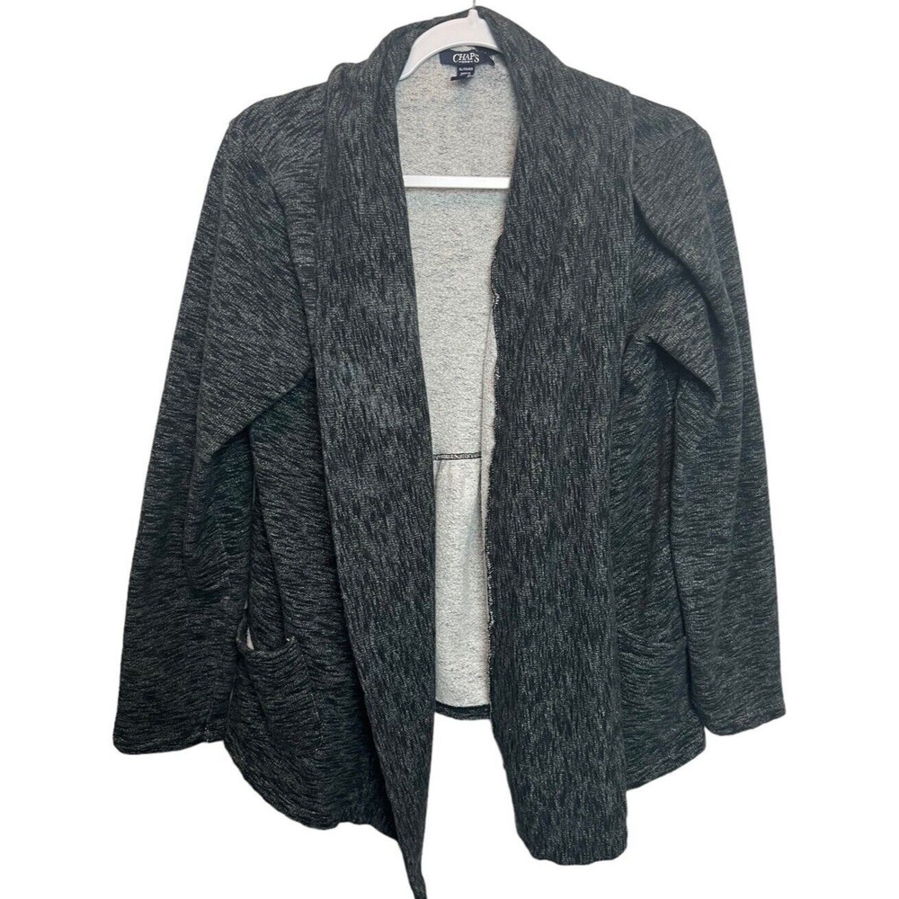 Chaps Gray Woman’s Cardigan Sweater Long Sleeve Buttonless W/Pockets Sz XL